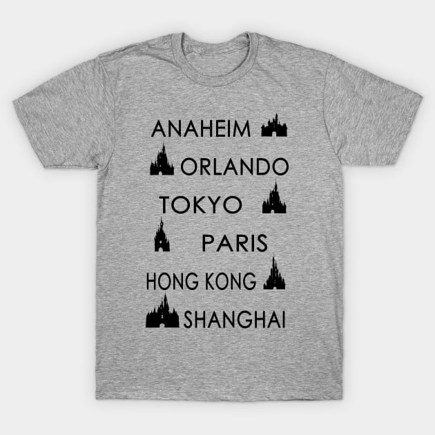 My Cities (Black on Color) T-Shirt by DevonDisneyland